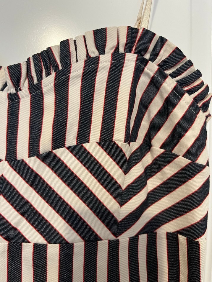 Çizgili Siyah Straplez Mini Elbise - Görsel 2