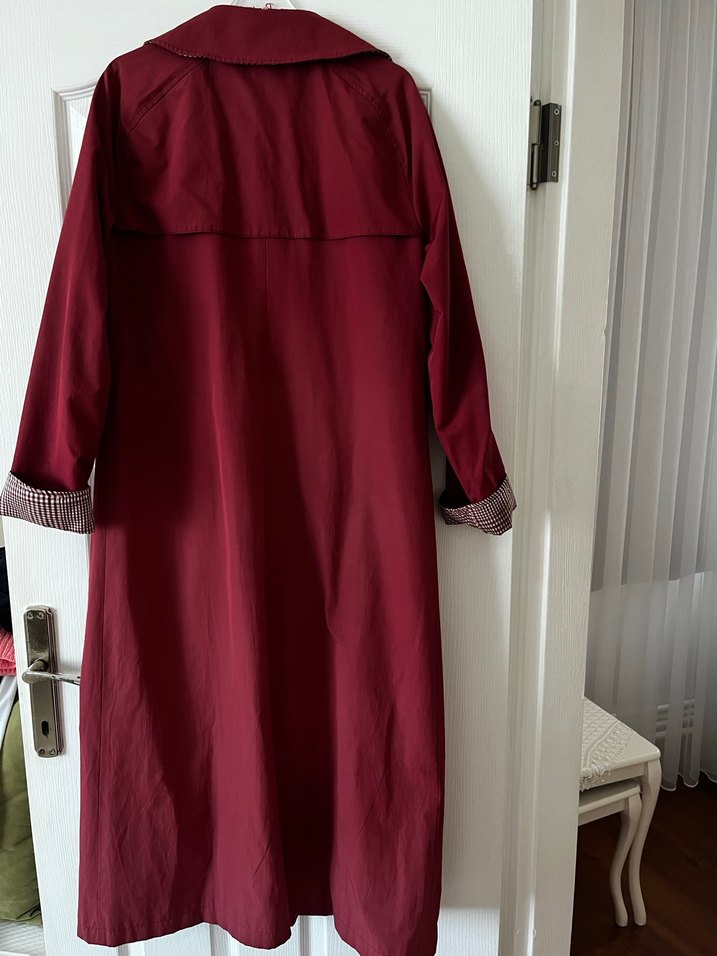 Bordo Uzun Düğmeli Kadın Trençkot (Armine) - Görsel 2