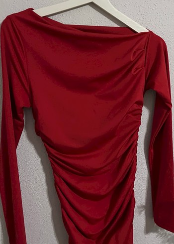 Kırmızı Drapeli Uzun Kollu Kadın Elbise - Görsel 4