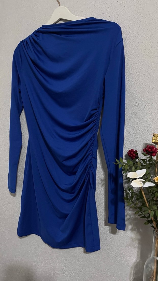 Uzun Kollu Drapeli Kadın Elbise - Görsel 4