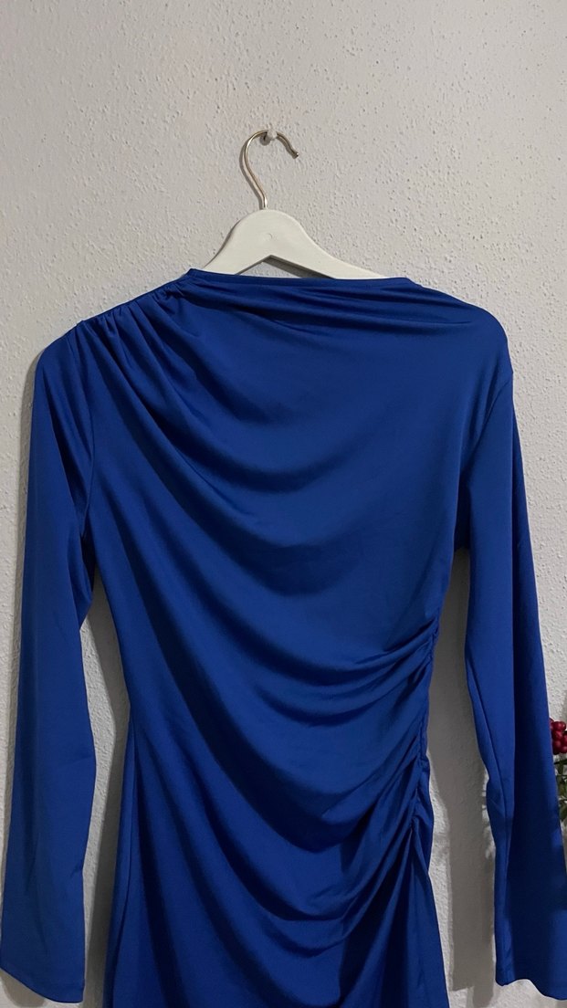 Uzun Kollu Drapeli Kadın Elbise - Görsel 3