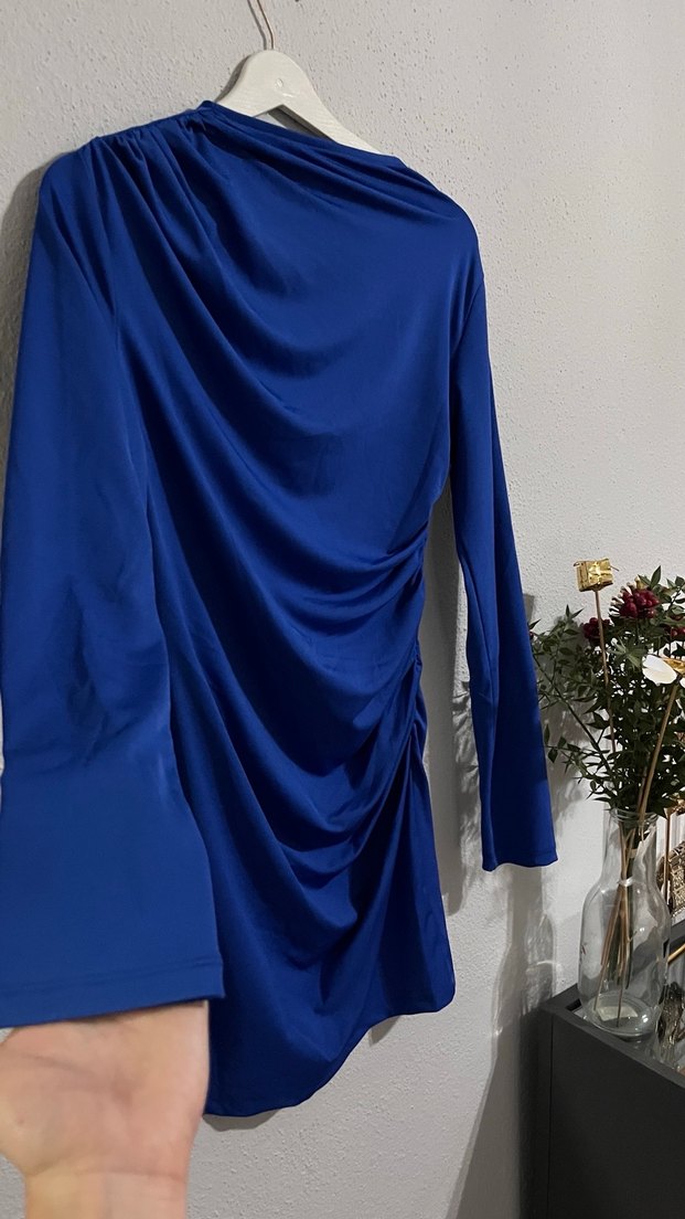 Uzun Kollu Drapeli Kadın Elbise - Görsel 2