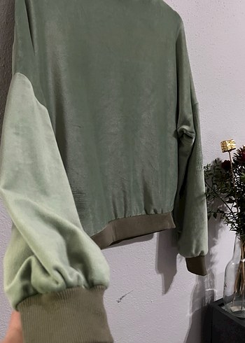 Düğmeli Yeşil Kadın Sweatshirt Polar - Görsel 2