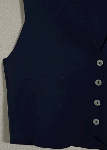 Düğmeli Lacivert V Yaka Kadın Yelek - Görsel 4