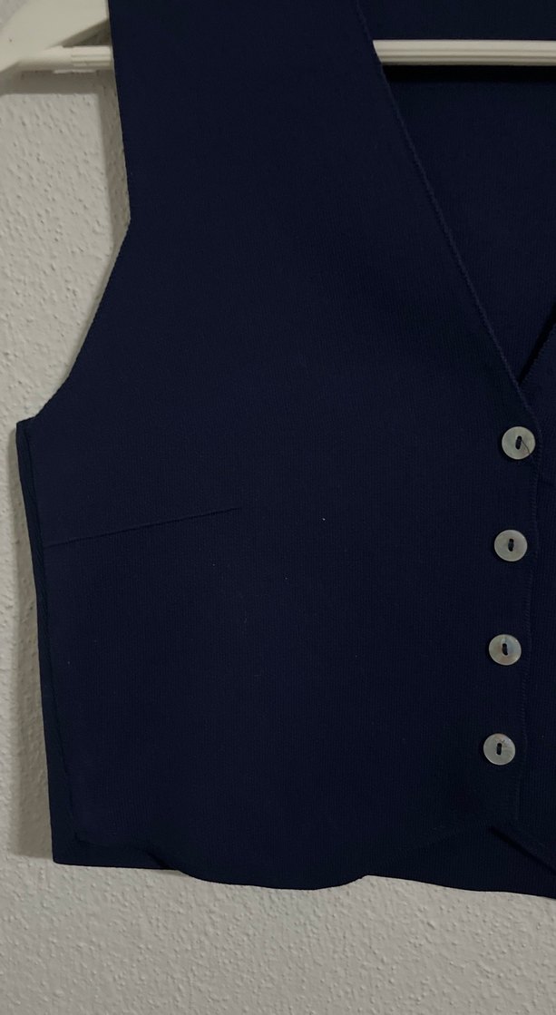 Düğmeli Lacivert V Yaka Kadın Yelek - Görsel 4