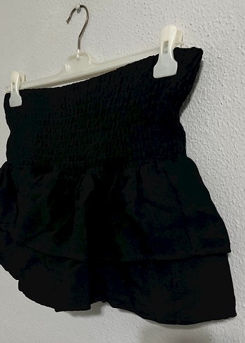 Siyah Mini Fırfırlı Keten Etek - Görsel 2