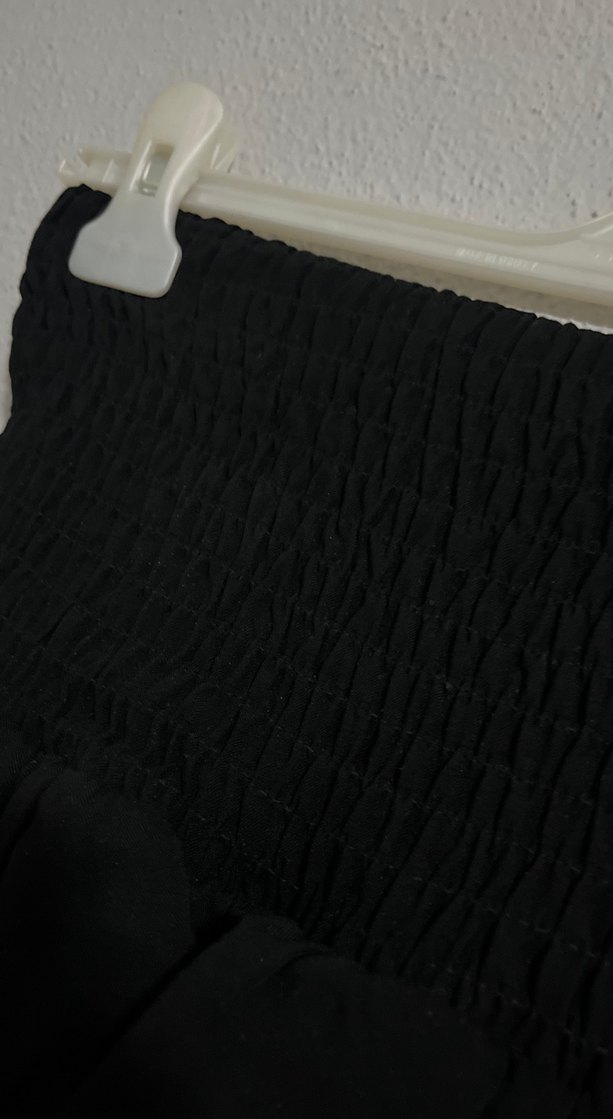 Siyah Mini Fırfırlı Keten Etek - Görsel 3