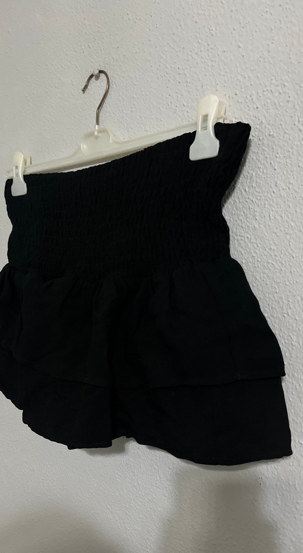 Siyah Mini Fırfırlı Keten Etek - Görsel 2