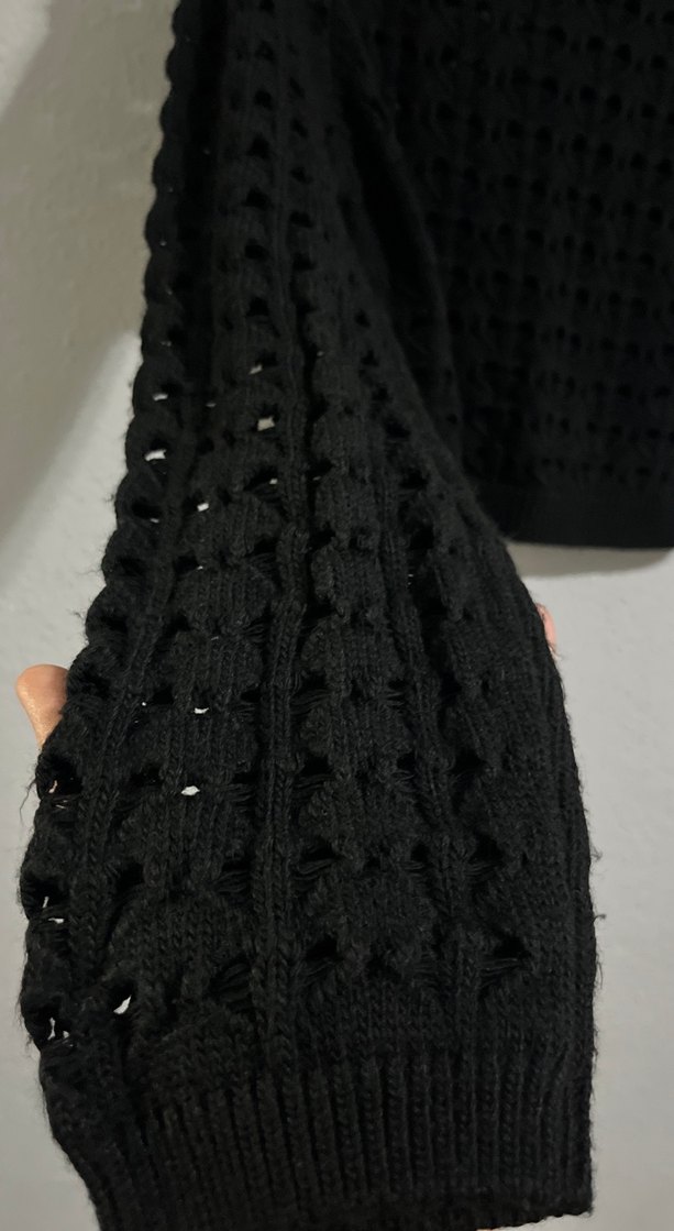 Siyah Kadın Örgü Uzun Kollu Kazak - Görsel 2