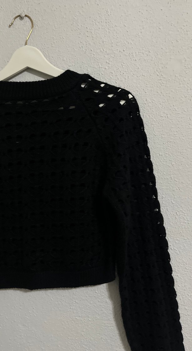 Siyah Kadın Örgü Uzun Kollu Kazak - Görsel 4