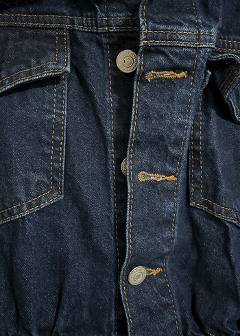 Düğmeli Lacivert Kadın Denim Ceket Elbise - Görsel 5