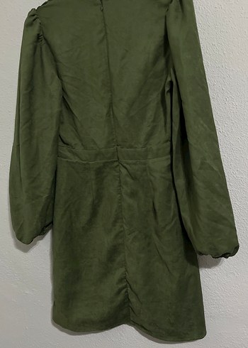 Düğmeli Haki Midi Keten Elbise - Görsel 8