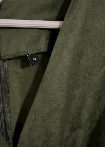 Düğmeli Haki Midi Keten Elbise - Görsel 6