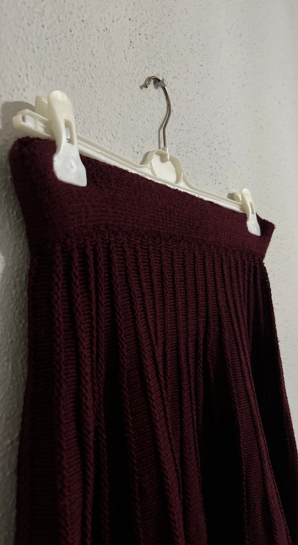 Bordo Örgü Midi Etek - Görsel 3