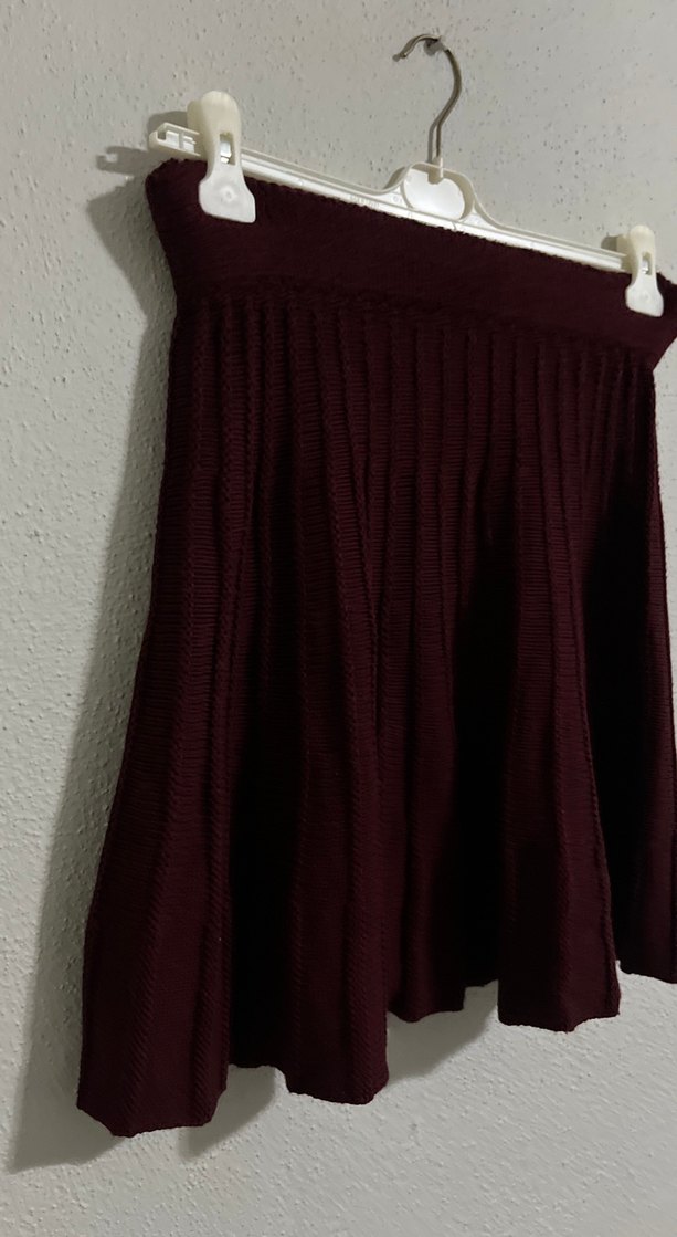 Bordo Örgü Midi Etek - Görsel 2