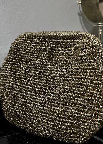 Kadın Altın Renkli Örgü Vintage Clutch Çanta - Görsel 2