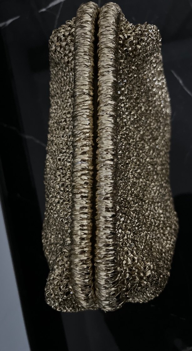 Kadın Altın Renkli Örgü Vintage Clutch Çanta - Görsel 3