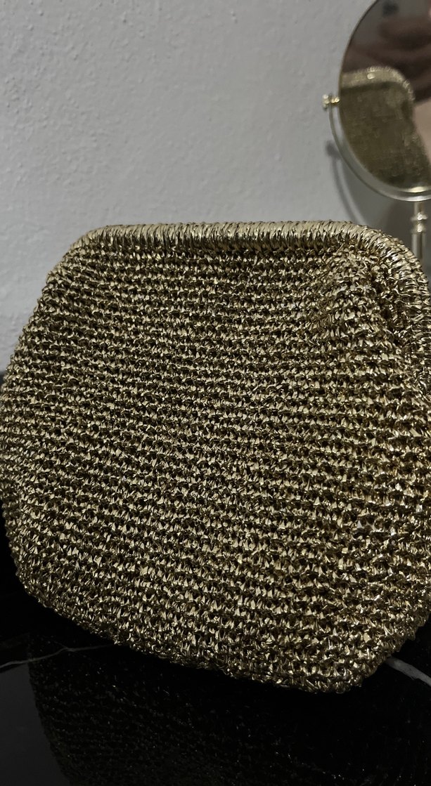 Kadın Altın Renkli Örgü Vintage Clutch Çanta - Görsel 2