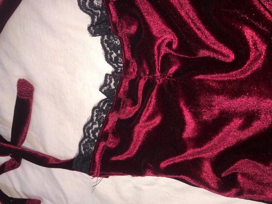 Dantelli Bordo Kadife büstiyer - Görsel 3