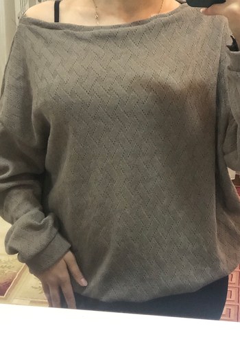 Kayık yaka Örgü Kadın Kazak - Görsel 4