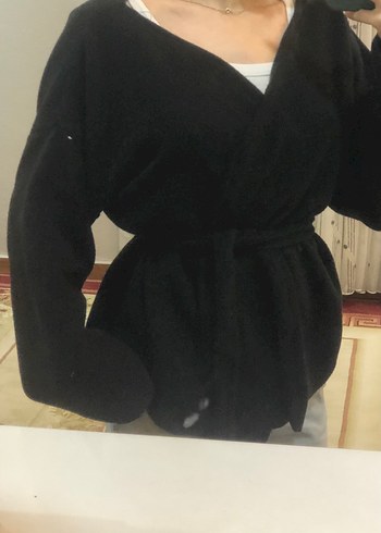 Bağlamalı ince kaşe hırka - Görsel 3