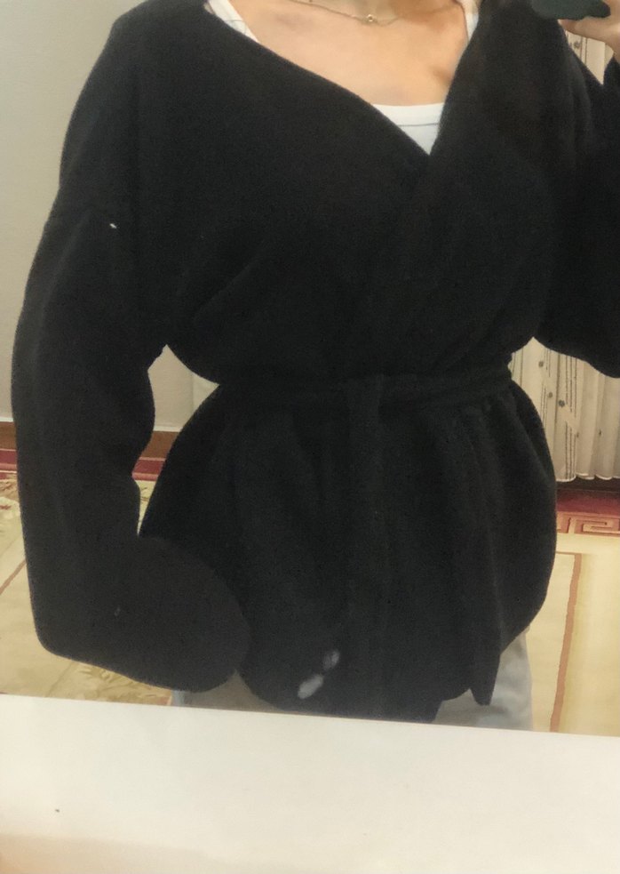 Bağlamalı ince kaşe hırka - Görsel 3