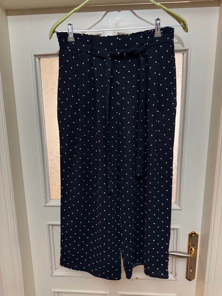 Lacivert Puantiyeli Midi Kumaş Pantolon - Görsel 2