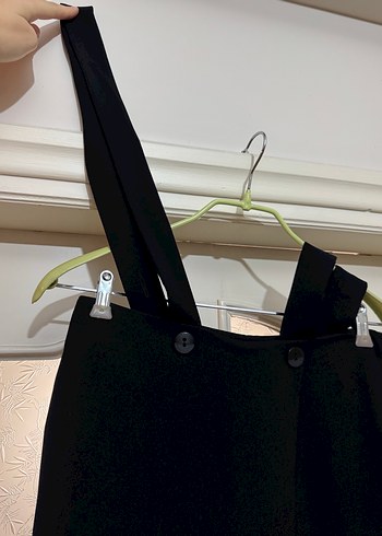 Siyah Askılı Geniş Paça Kumaş Salopet - Görsel 2