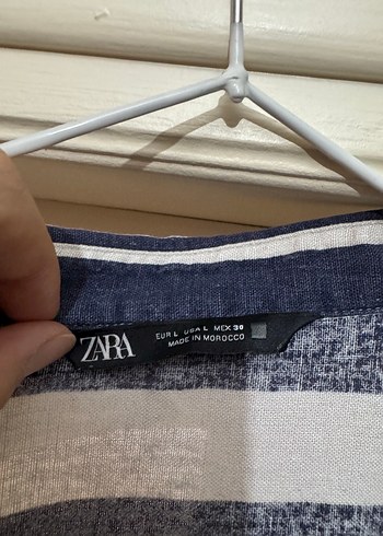 Keten lacivert bej çizgili gömlek - Görsel 2