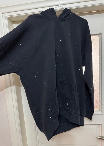 Kadın Siyah Kapüşonlu Batik Salaş Sweatshirt - Görsel 2