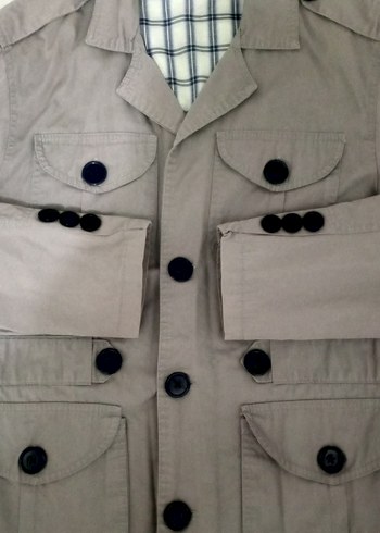 Düğmeli Bej Keten Erkek Ceket - Görsel 5