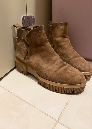 Kahverengi Süet Kadın Bot Platform Topuk - Görsel 2