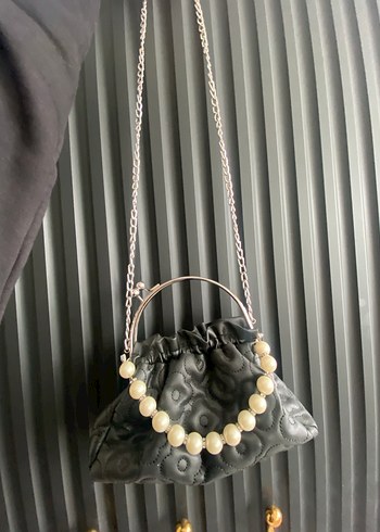 İnci Boncuklu Siyah Kadın El Çantası - Görsel 2