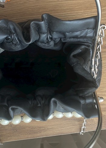 İnci Boncuklu Siyah Kadın El Çantası - Görsel 5