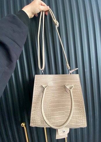 Bej Deri Yılan Desenli Kadın Çanta - Görsel 2
