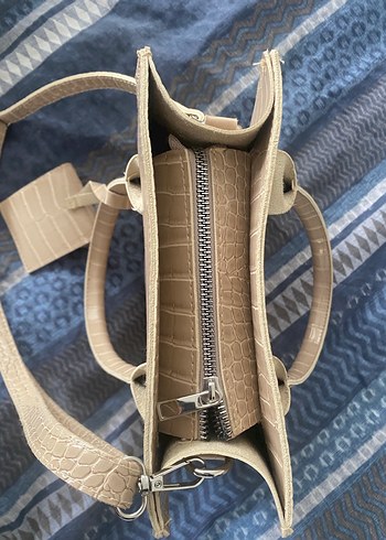 Bej Deri Yılan Desenli Kadın Çanta - Görsel 4