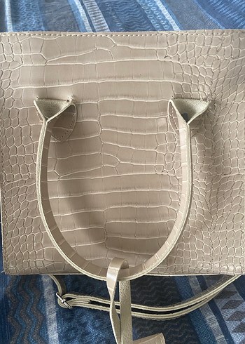 Bej Deri Yılan Desenli Kadın Çanta - Görsel 5