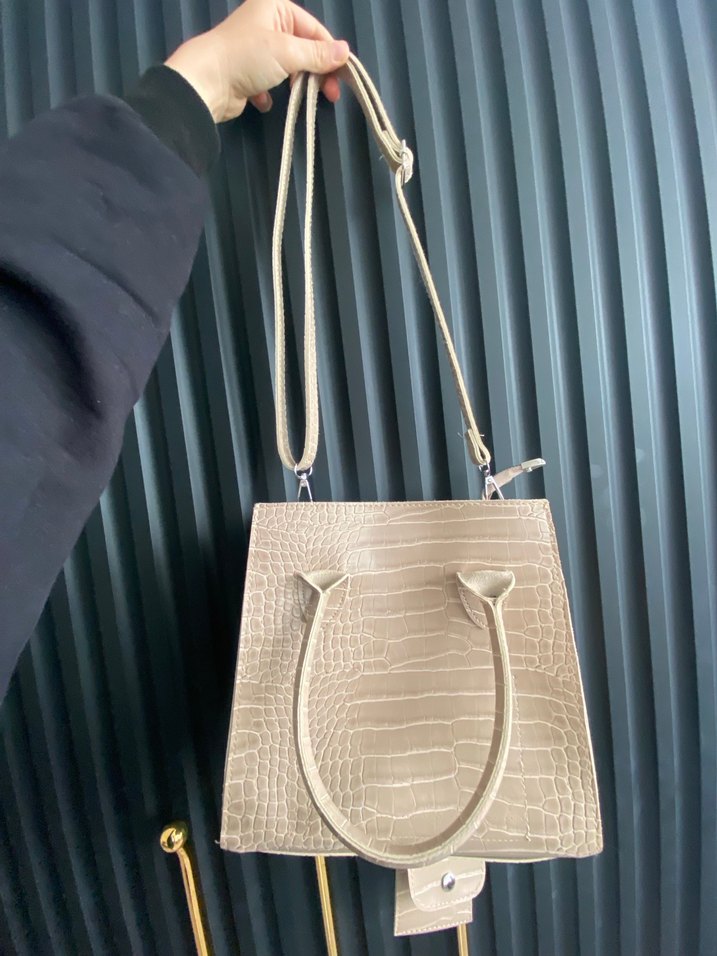 Bej Deri Yılan Desenli Kadın Çanta - Görsel 2