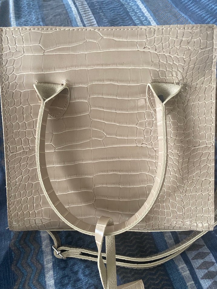 Bej Deri Yılan Desenli Kadın Çanta - Görsel 5