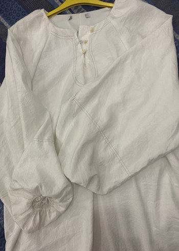 Uzun Kollu Beyaz Bağlama Desenli Pamuklu Elbise - Görsel 6