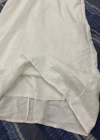 Uzun Kollu Beyaz Bağlama Desenli Pamuklu Elbise - Görsel 3