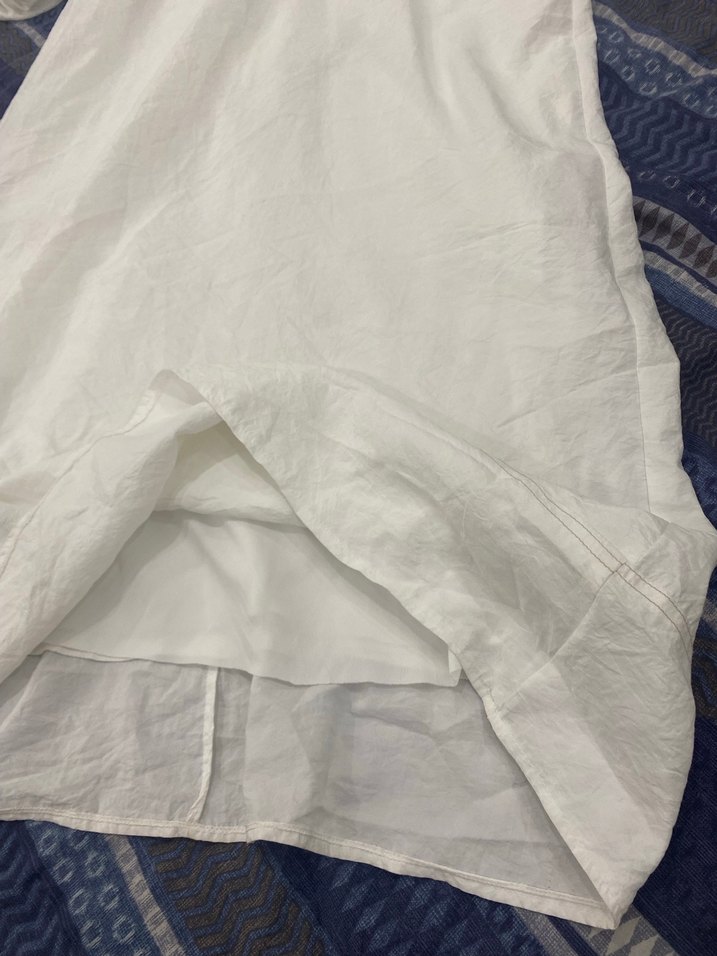 Uzun Kollu Beyaz Bağlama Desenli Pamuklu Elbise - Görsel 3