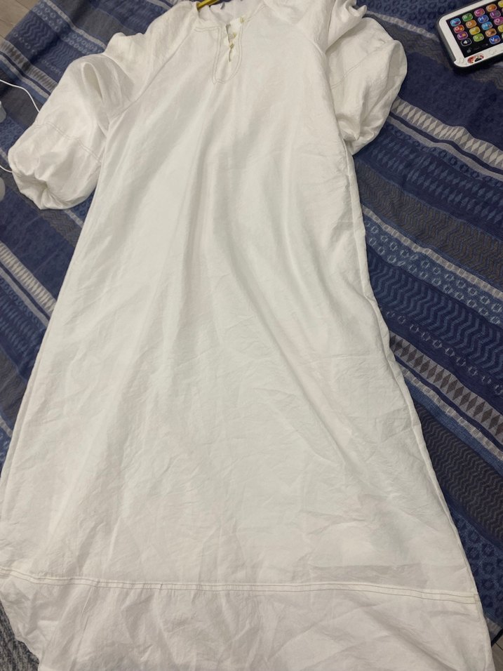 Uzun Kollu Beyaz Bağlama Desenli Pamuklu Elbise - Görsel 2