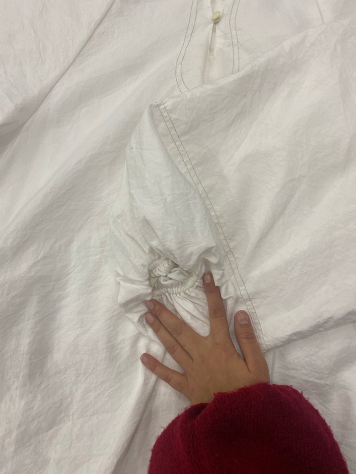 Uzun Kollu Beyaz Bağlama Desenli Pamuklu Elbise - Görsel 5