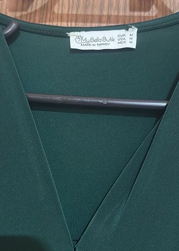 Uzun Kollu V Yakalı Drapeli Yeşil Elbise - Görsel 4