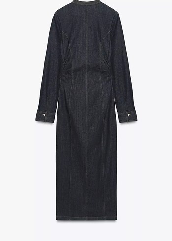 Zara orjinal Düğmeli Lacivert Uzun Denim Elbise - Görsel 2