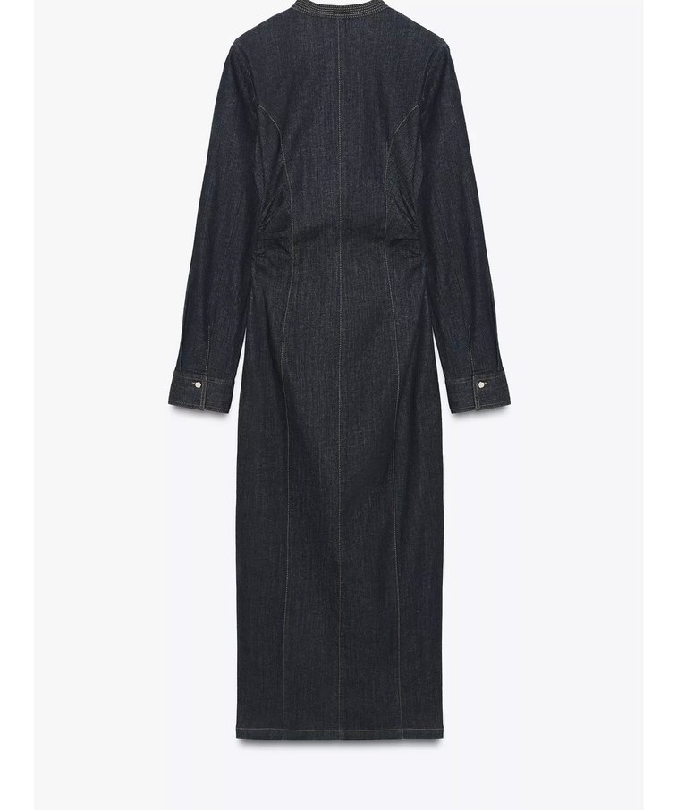 Zara orjinal Düğmeli Lacivert Uzun Denim Elbise - Görsel 2