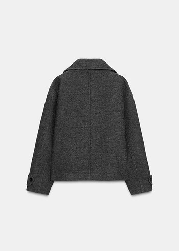 Düğmeli Gri Kısa Kadın Yün Kaban zara - Görsel 2