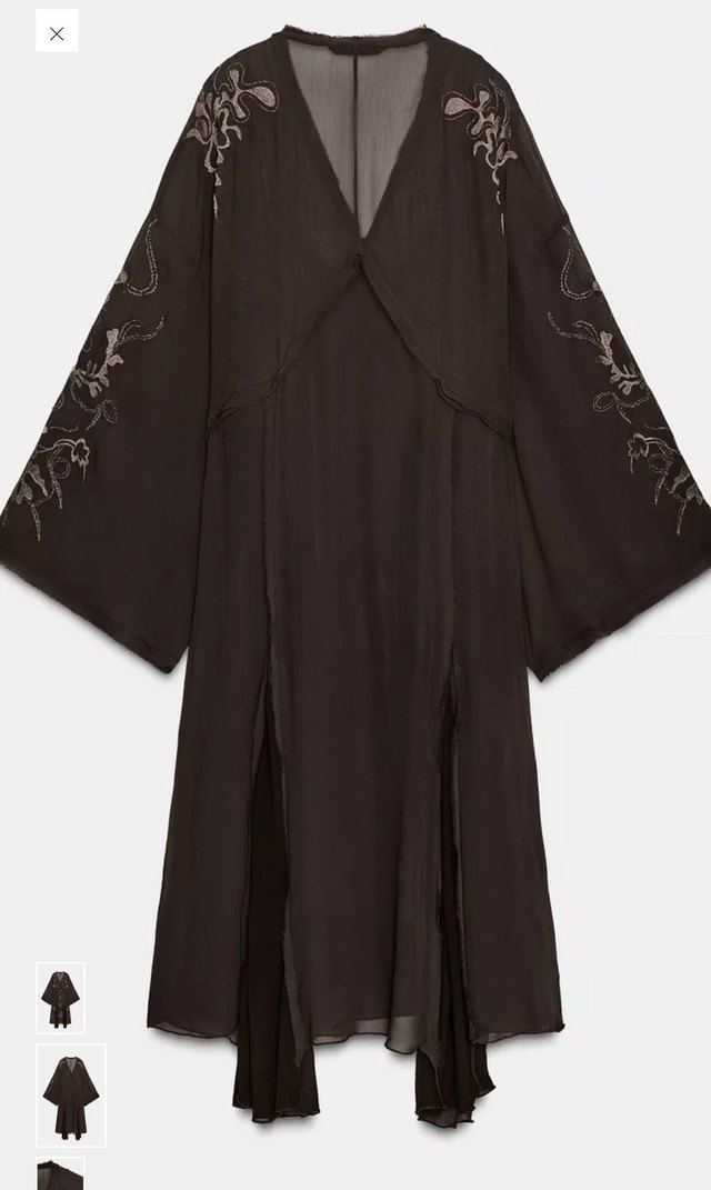 Uzun Kahverengi Nakışlı Bohem Kadın zara elbise - Görsel 2