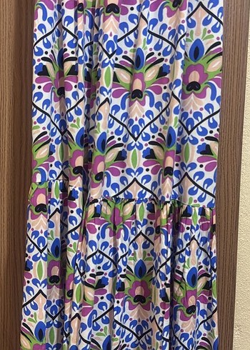 Renkli Bohem Uzun Pliseli Elbise - Görsel 3